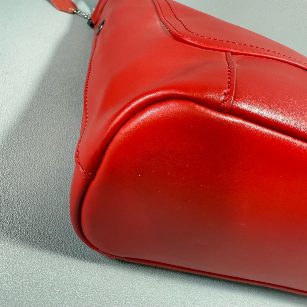S-ZONE Red All Leather Bucket Tote Bag with Tan Handle and Metal Grommets - Picture 7 of 14